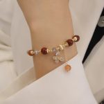 Buddha Stones Natural Fu Lu Shou Rainbow Crystal Rutilated Quartz Wealth Butterfly Charm Bracelet Bracelet BS 11