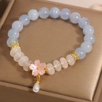 Buddha Stones Aquamarine White Agate Pearl Abacus Beads Flower Healing Bracelet Bracelet BS 8