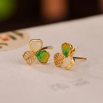 Buddha Stones 925 Sterling Silver Plated Gold Hetian Jade Luck Shamrock Clover Necklace Pendant Earrings Bracelet Necklaces & Pendants BS 5