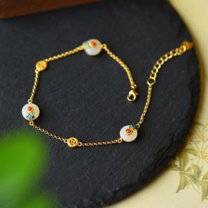 Buddha Stones Peace Buckle White Jade Luck Copper Bracelet Bracelet BS White Jade ( Protection ♥ Happiness)
