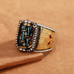 Buddha Stones Tibetan Nine-Eye Dzi Bead Wealth Blessings Rotatable Ring Ring BS 2