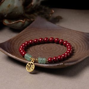 Buddha Stones Cinnabar Green Aventurine Luck Blessing Bracelet Bracelet BS 12mm