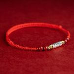 Buddha Stones 925 Sterling Silver Koi Fish Cinnabar Bead Wealth Handcrafted Braided Bracelet Anklet Bracelet Anklet BS 2