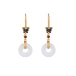 Buddha Stones FengShui White Jade Butterfly Fortune Earrings Earrings BS White Jade