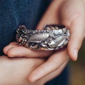 Buddha Stones Buddha Stones Koi Fish Lotus Luck Wealth Bracelet Bangle Bracelet Bangle BS Koi Fish(Luck♥Prosperity)