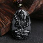 Buddha Stones Chinese Zodiac Natal Buddha Natural Black Obsidian Purification Necklace Pendant Necklaces & Pendants BS Ox-Void Bodhisattva