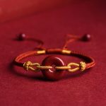 Buddha Stones Handmade Cinnabar Peace Buckle Blessing Braided Rope Bracelet Bracelet BS Dark Red Rope(Wrist Circumference 14-23cm)