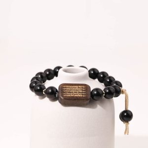 Buddha Stones Ebony Wood Scripture Engraved Peace Bracelet Bracelet BS Ebony Wood(Wrist Circumference 14-17cm)