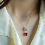 Buddha Stones 925 Sterling Silver Plated Gold Cinnabar Red Agate Blessing Necklace Pendant Earrings Ring Set Bracelet Necklaces & Pendants BS 10