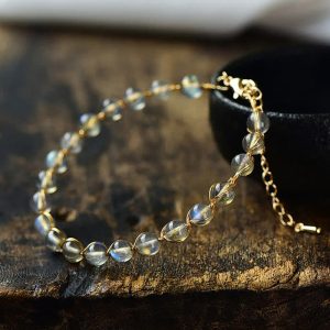 Buddha Stones Natural Moonstone 14K Gold Healing Positive Bracelet Bracelet BS Moonstone