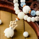 Buddha Stones Tibetan White Jade Bodhi Lotus Blessing Bracelet Bracelet BS 5