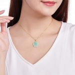 Buddha Stones 18K Gold 925 Sterling Silver Natural Jade Rose Luck Necklace Pendant Necklaces & Pendants BS 7