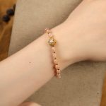 Buddha Stones 14K Gold Plated Natural Strawberry Quartz Labradorite Sun Stone Fu Character Positive Charm Bracelet Bracelet BS 14