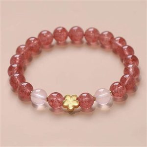 Buddha Stones Natural Strawberry Quartz Peach Blossom PiXiu Attract Fortune Healing Bracelet Bracelet BS Strawberry Quartz Peach Blossom(Wrist Circumference 14-16cm)