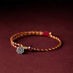 Buddha Stones Handcrafted Red Gold Rope Lotus Peace And Joy Charm Braid Bracelet Bracelet BS 1