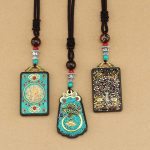 Buddha Stones Tibet God Of Wealth Money Tree Golden Phoenix Thangka Ebony Peace Necklace Pendant Necklaces & Pendants BS 16
