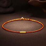 Buddha Stones 999 Gold Bead Handmade Four Thread Wishful Knots Braided Protection Bracelet Bracelet BS Red Gold 24cm