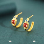 Buddha Stones 925 Sterling Silver Red Agate Lotus Confidence Calm Stud Earrings Earrings BS 3