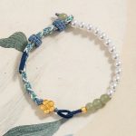 Buddha Stones 925 Sterling Silver Hetian Jade Peach Blossom Flower Pearl Braided Luck Bracelet 1