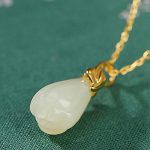 Buddha Stones 925 Sterling Silver Plated Gold Natural Hetian Jade Magnolia Flower Abundance Necklace Pendant Necklaces & Pendants BS 3