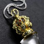 Buddha Stones Tibetan Dorje Vajra 4 Prong Lotus Liuli Crystal Strength Necklace Pendant Necklaces & Pendants BS 17