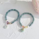 Buddha Stones Natural Hetian Jade Pearl Peace Buckle Fu Character Gourd Money Bag Strawberry Quartz PiXiu Luck Bracelet Bracelet BS 1