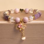 Buddha Stones Amethyst Green Aventurine Strawberry Quartz Positive Elephant Charm Bracelet 1