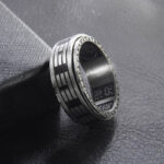 Buddha Stones Bagua Yin Yang Titanium Steel Balance Rotatable Ring Ring BS 14