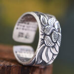 Buddha Stones Tibetan Lotus White Copper Enlightenment Ring Rings BS 1