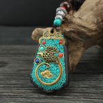 Buddha Stones Tibet God Of Wealth Money Tree Golden Phoenix Thangka Ebony Peace Necklace Pendant Necklaces & Pendants BS Golden Phoenix