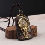 Buddha Stones Ebony Wood Elephant God of Fortune Buddha Blessing Necklace String Pendant Necklaces & Pendants BS Yellow