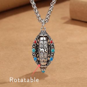 Buddha Stones Tibetan Om Mani Padme Hum Purity Rotatable Necklace Pendant Necklaces & Pendants BS Om Mani Padme Hum
