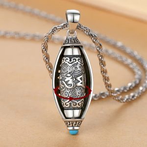 Buddha Stones Tibet Om Mani Padme Hum Protection Necklace Rotatable Pendant Necklaces & Pendants BS main