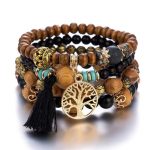Buddha Stones Wenge Wood Layered Tree Tassel Healing Bracelet Bracelet BS Black