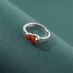 Buddha Stones 925 Sterling Silver Red Agate Gourd Copper Coin Self-acceptance Ring