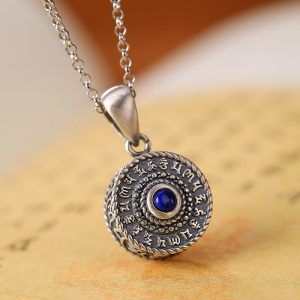 Buddha Stones 925 Sterling Silver Om Mani Padme Hum Lazurite Love Peace Necklace Pendant Necklaces & Pendants BS Om Mani Padme Hum(Love♥Focus)