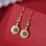 Buddha Stones 925 Sterling Silver Plated Gold Hetian Jade Lotus Luck Ring Earrings Set Bracelet Necklaces & Pendants BS 7