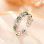 Buddha Stones 925 Sterling Silver Plated Gold Cyan Jade Braided Design Success Luck Adjustable Ring Ring BS Silver