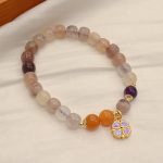 Buddha Stones Natural Purple Golden Silk Jade Violet Flower Bead Charm Wealth Bracelet Bracelet BS 3