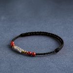 Buddha Stones 925 Sterling Silver Koi Fish Cinnabar Bead Wealth Handcrafted Braided Bracelet Anklet Bracelet Anklet BS 18