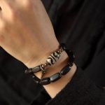 Buddha Stones Tibet Ebony Wood Dzi Bead Copper Balance Double Wrap Bracelet Bracelet BS 15