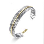 Buddha Stones Feather Pattern Carved Luck Wealth Cuff Bracelet Bangle Bracelet Bangle BS 10