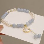 Buddha Stones Natural Aquamarine Pearl Healing Ginkgo Leaf Butterfly Charm Bracelet Bracelet BS 8