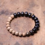 Buddha Stones Tibetan Bodhi Seed Black Obsidian Ebony Wood Copper Peace Bracelet Bracelet BS Bodhi Seed&Round Ebony Wood 18cm