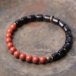 Buddha Stones Ebony Wood Red Jasper Moss Agate Crystal Copper Peace Couple Bracelet Bracelet BS Ebony&Red Jasper 18cm