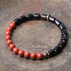 Buddha Stones Ebony Wood Red Jasper Moss Agate Crystal Copper Peace Couple Bracelet Bracelet BS Ebony&Red Jasper 18cm
