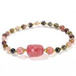 Buddha Stones Moonstone Strawberry Quartz Tourmaline PiXiu Healing Bracelet Bracelet BS 9