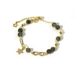 Buddha Stones 14K Gold Green Rutilated Quartz Möbius Loop Eternal Love Star Protection Bracelet Bracelet BS Dark Green Rutilated Quartz(Wrist Circumference 14-15cm)