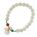 Buddha Stones Natural Hetian White Jade 14K Gold Plated Money Bag Blessing Bracelet Bracelet BS 6