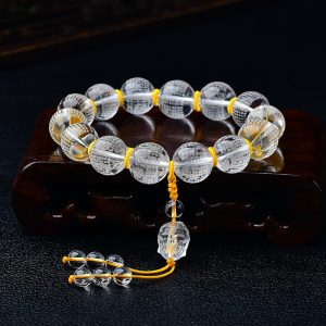 Buddha Stones Tibet White Crystal Half Demon Half Buddha Heart Sutra Lotus Healing Bracelet Bracelet BS 16mm(Wrist Circumference 14-16cm) Half Demon Half Buddha&Heart Sutra